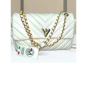***NWT**Valentino Orlandi White and Gold Quilted Shoulder Handbag